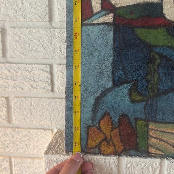 Abstract vintage cubism art signed fiber glass Art Canvas with Vibrant Colors - Picture 6 of 6